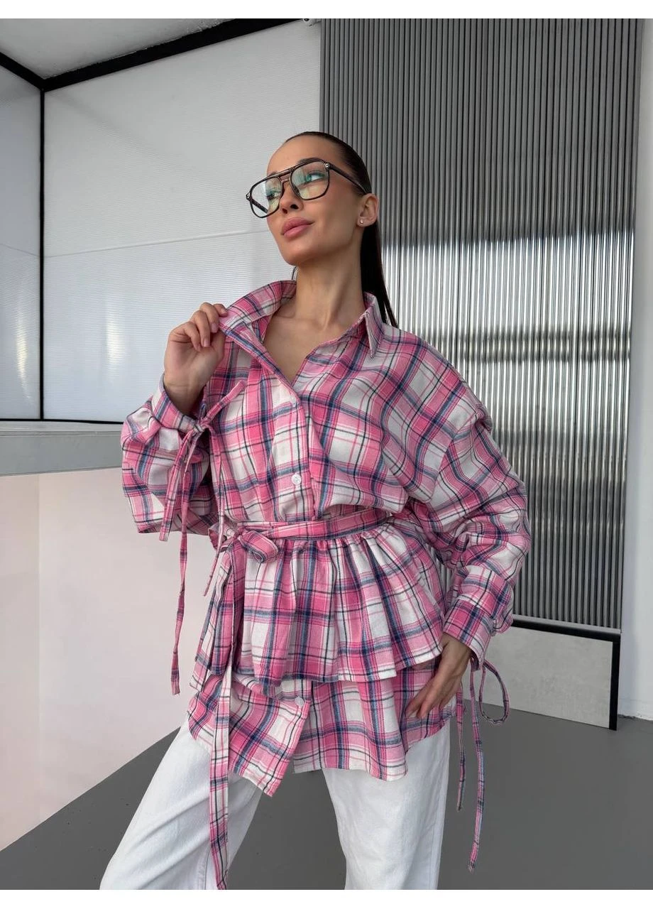 Розовая повседневный, кэжуал рубашка в клетку Dress Code с длинным рукавом