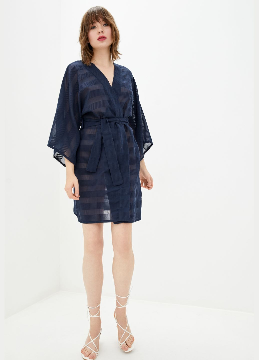 Халат кимоно темного-синего цвета из фактурного хлопка. ORA (278643227)