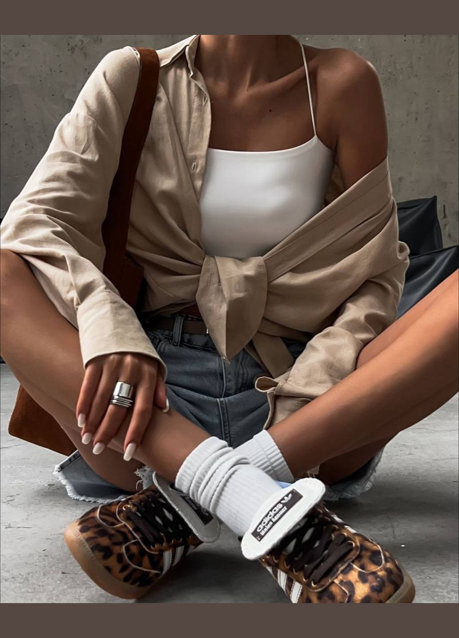 Бежевая кэжуал рубашка однотонная Adelante с длинным рукавом