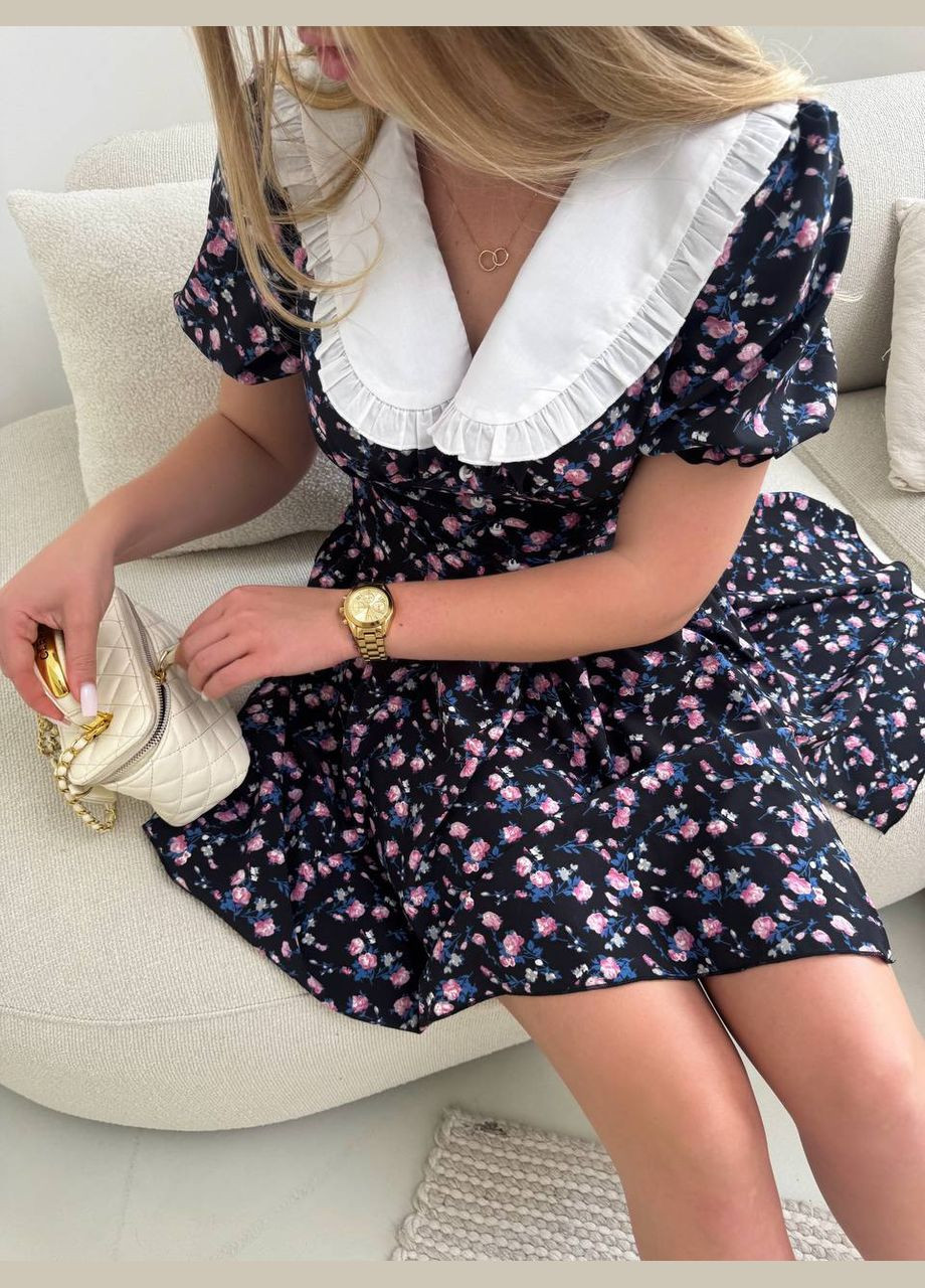 Черное деловое, повседневный, кэжуал, вечернее женское платье Україна с цветочным принтом