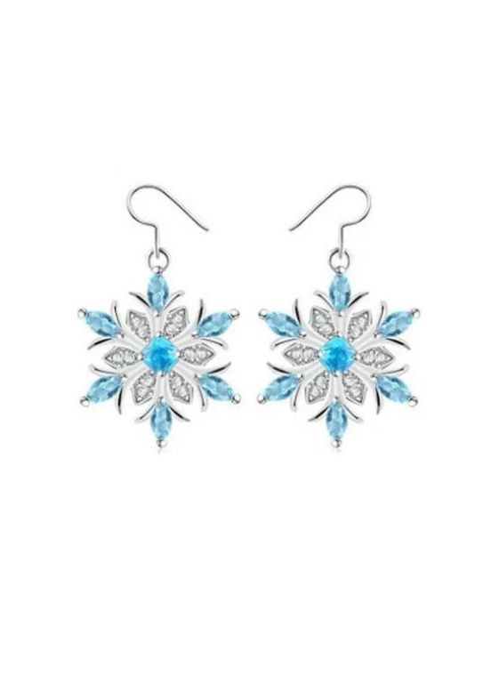 Сережки модні сріблясті сережки з камінням Ніжні Блакитні Сніжинки Liresmina Jewelry (285766220)