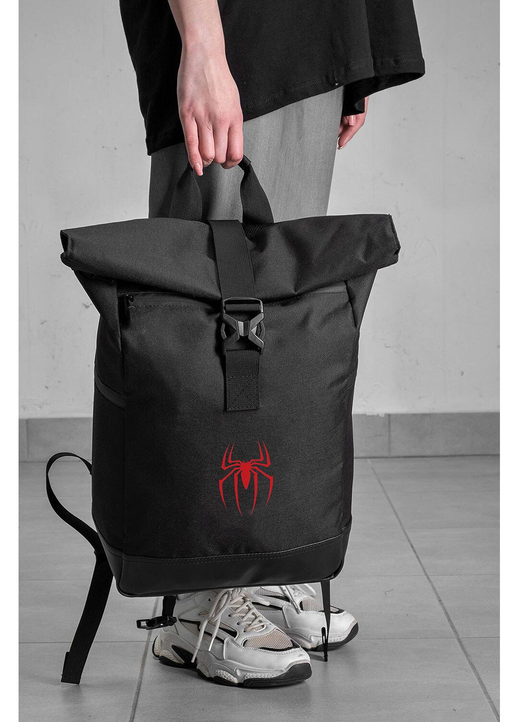 Повседневный Рюкзак Роллтоп Школьный Для Девочки С Принтом Человек-Паук Black Without (360641763)