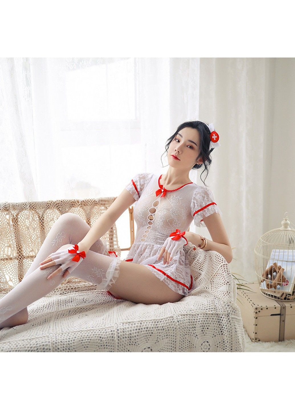 Белый эротический прозрачный игровой костюм "медсестра" – ролевые костюмы No Brand