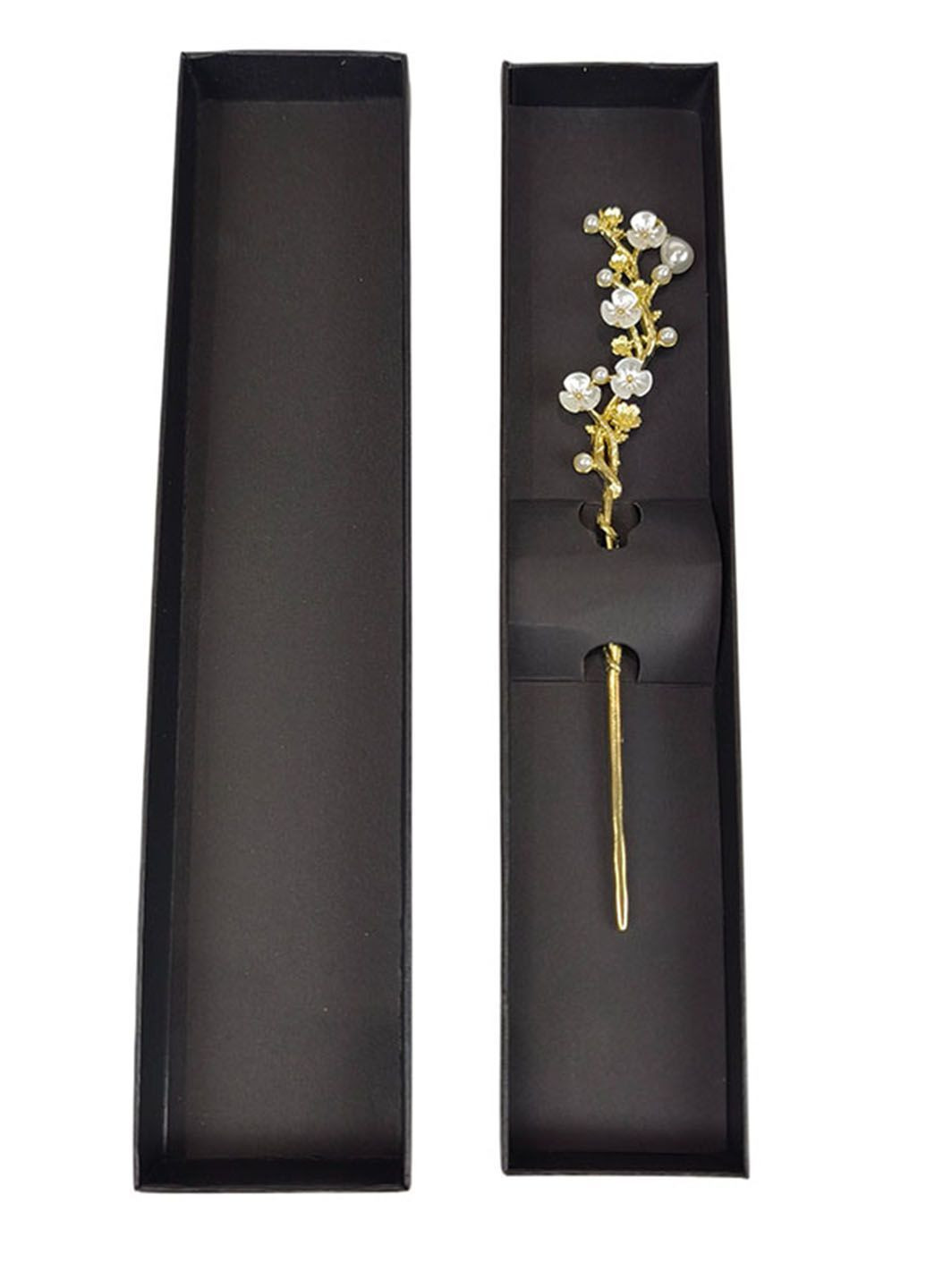 Паличка-шпилька для волосся Літні квіти в чорній подарунковій коробці золотиста No Brand (362135505)