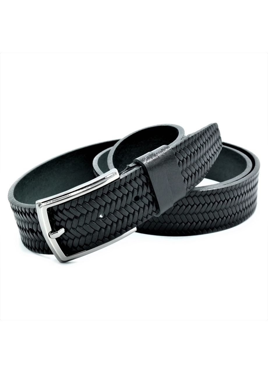 Шкіряний чоловічий ремінь чорний 3,5 см класична пряжка для чоловіків стильний пояс ProDobro (364668313)