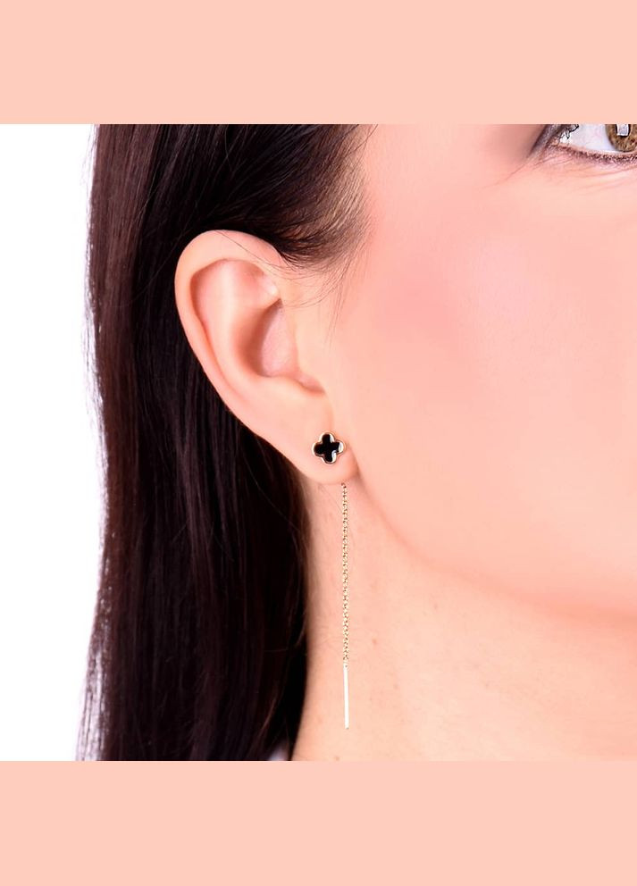 Золоті сережки-протяжки Конюшина з емаллю (з40083) IRIJ (331016703)