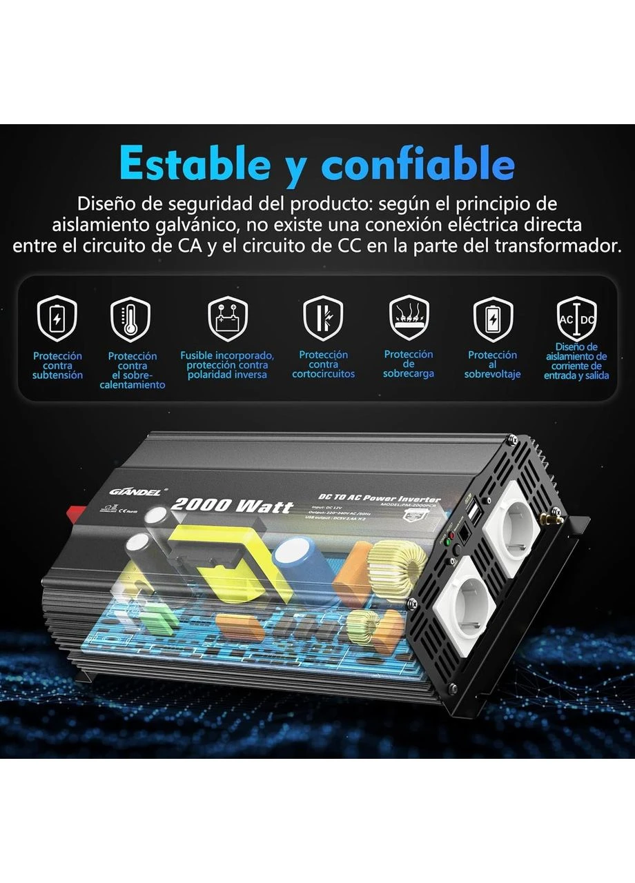 Інвертор GIANDEL Power Inverter 2000W з модифікованою хвилею, 12 В, 220 В, 230 В, Amazon, Німеччина No Brand (400404001)