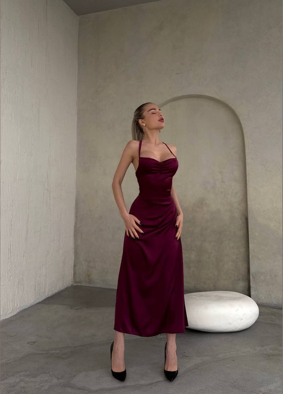 Бордовое кэжуал платье N.Family однотонное