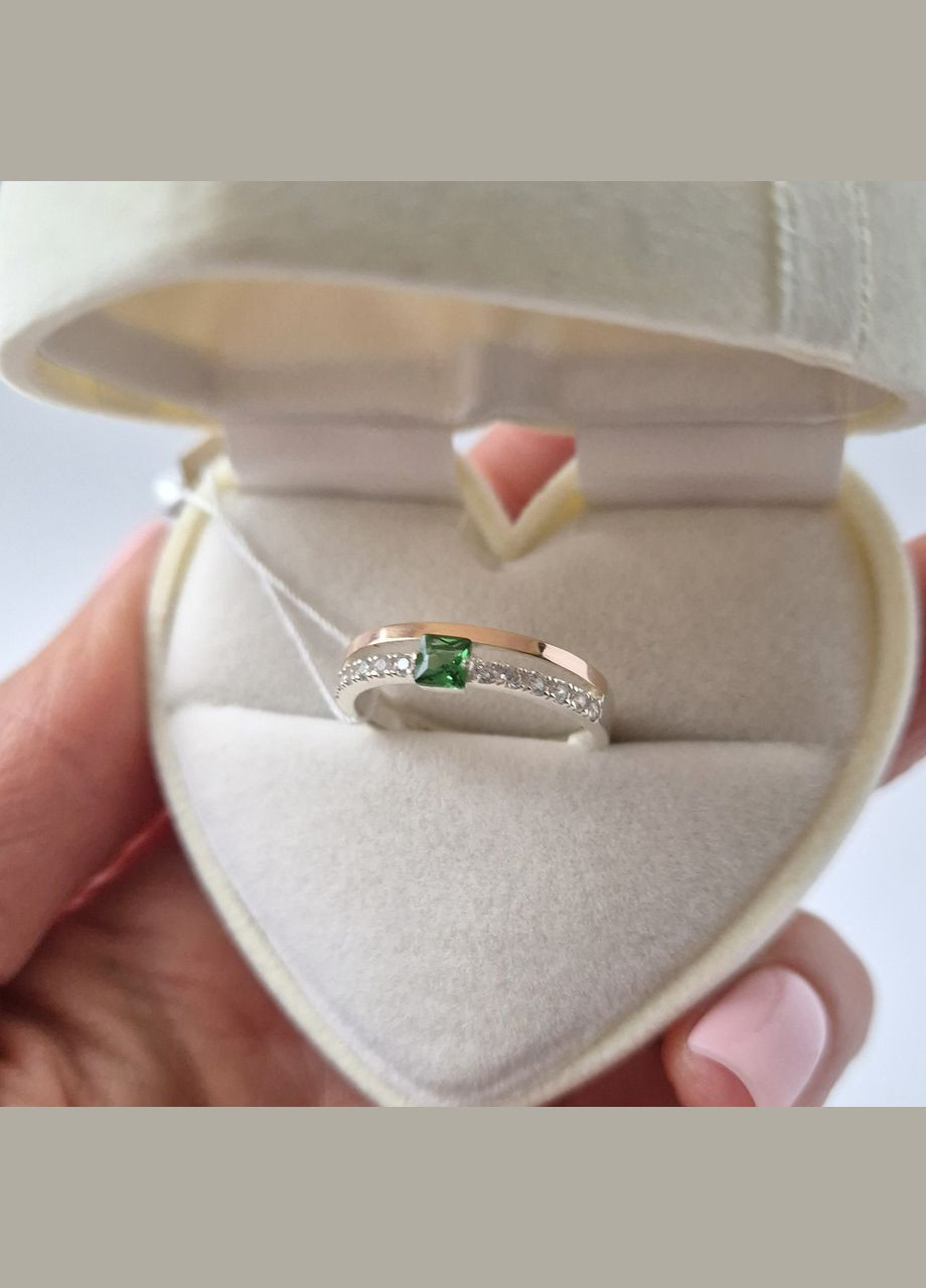 Срібна каблучка із золотою пластиною з Зеленим каменем розмір срібло 925 проби 519к 2.08г No Brand (326602733)