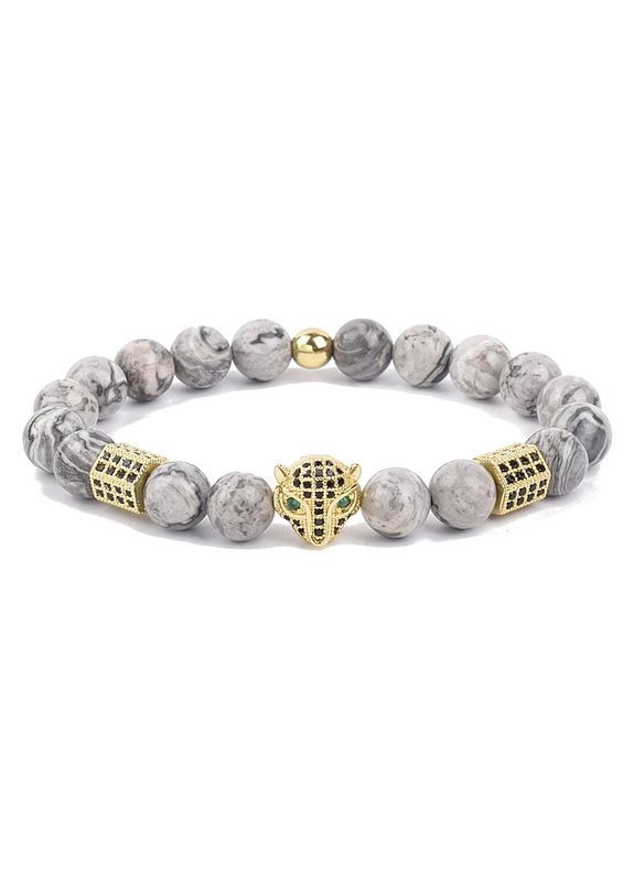 Браслет из яшмы с пантерой и многогранниками золотого цвета (13016) Hemst (301071103)