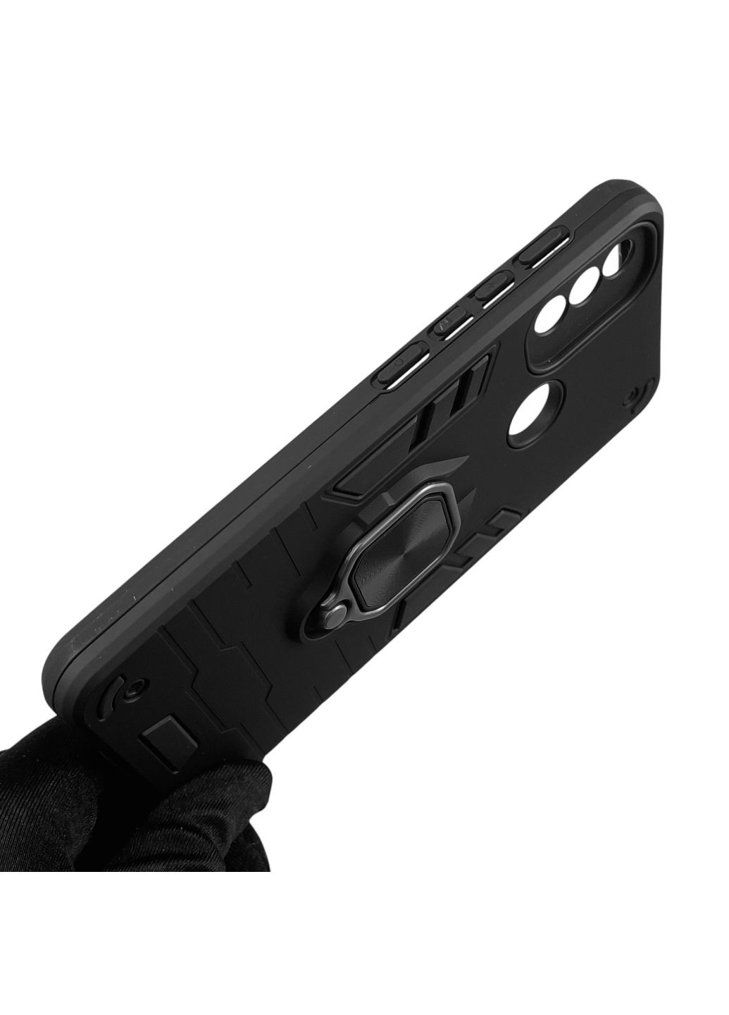 Чохол для телефона Moto E20 броньований з магнітним кільцем-тримачем на моторола e20 чорний Motorola (366233220)