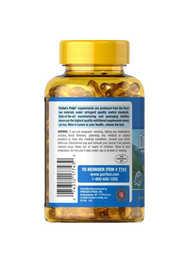 Жирні кислоти Puritan's Pride Cod Liver Oil 1000 mg, 120 капсул Puritans Pride (371917159)