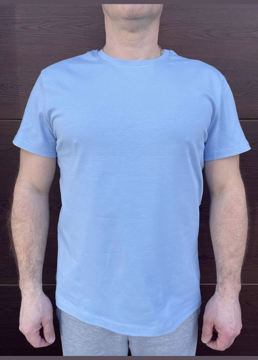 Голубая стильная базовая мужская футболка с коротким рукавом No Brand