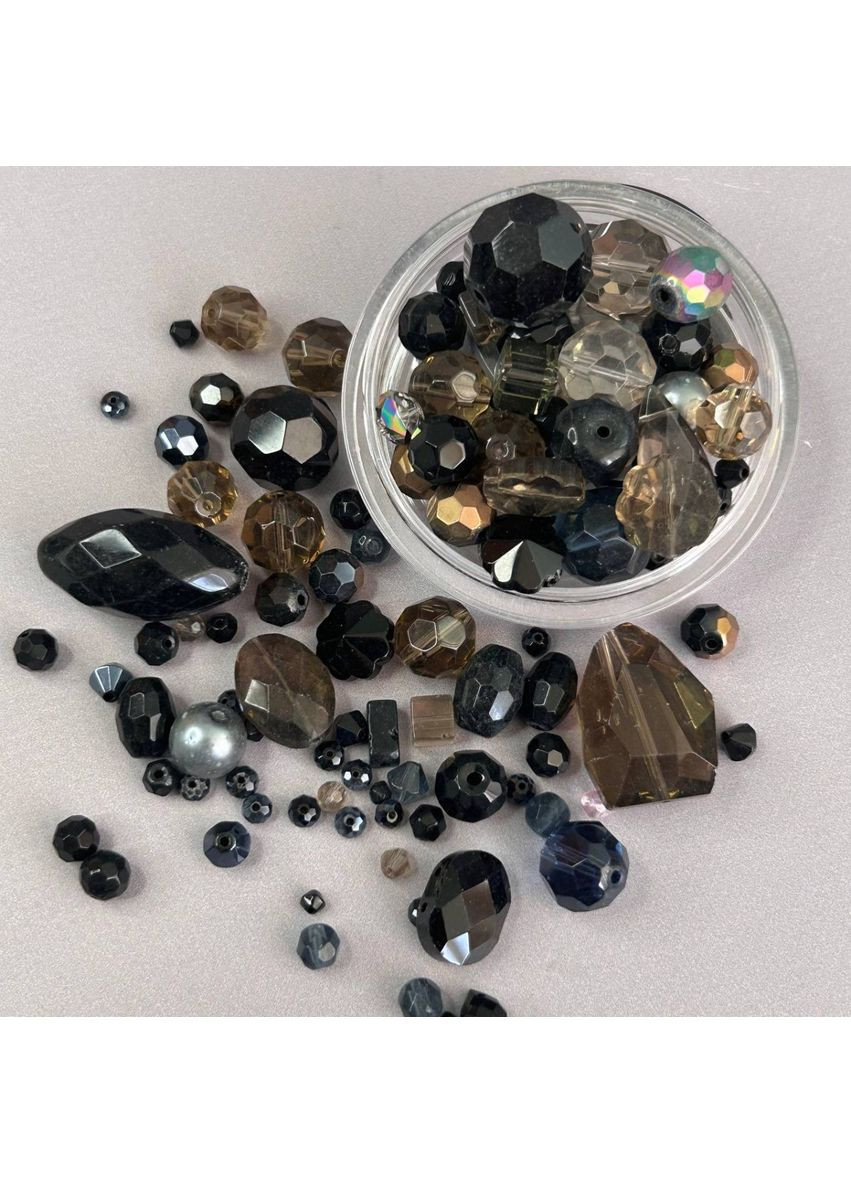 (150 гр) Бусины стеклянные МИКС цветов и размеров - черный Plus-plus (354797359)