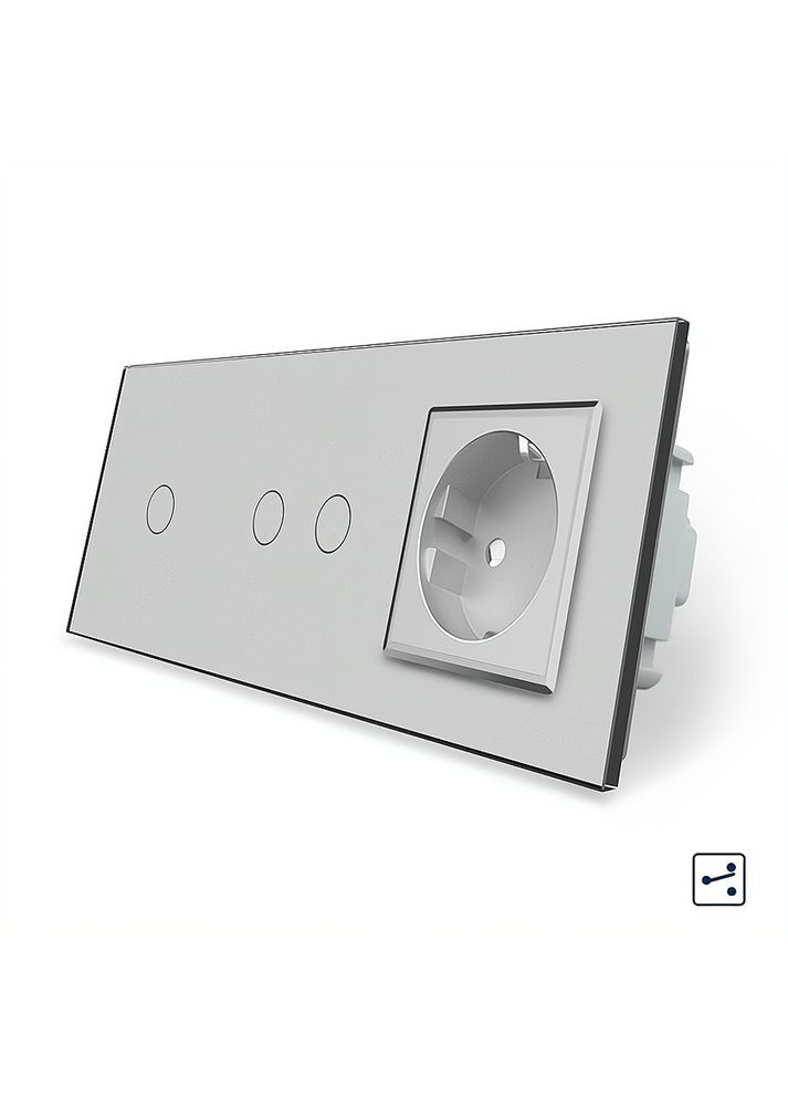 Сенсорный проходной/перекрестный выключатель 3 сенсора (1-2) 1 розетка стекло (VL-C701S/C702S/C7C1EU-15) Livolo (370970341)