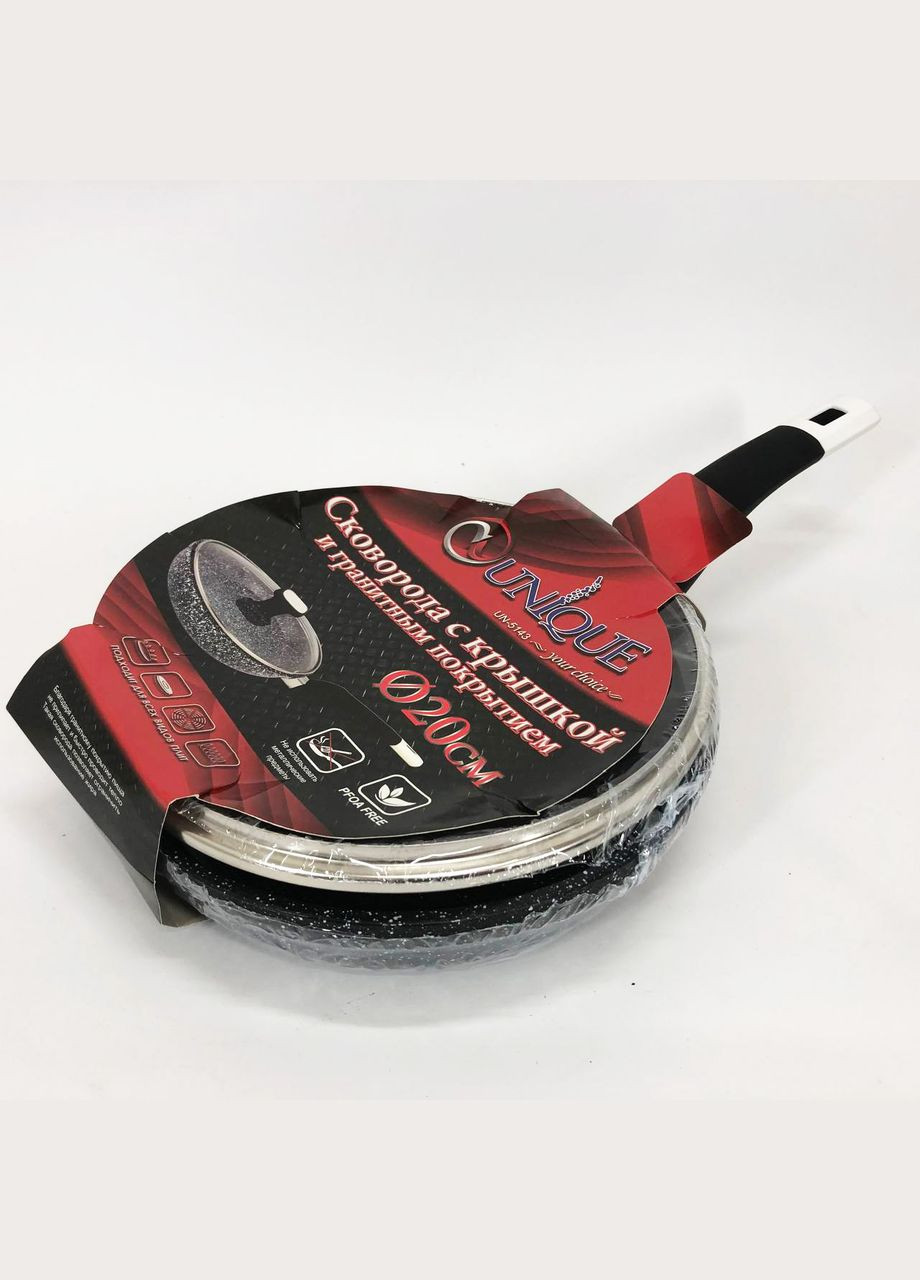 Сковорода UN-5143 20 см с крышкой с антипригарным гранитным покрытием, для всех видов плит Unique (364664779)