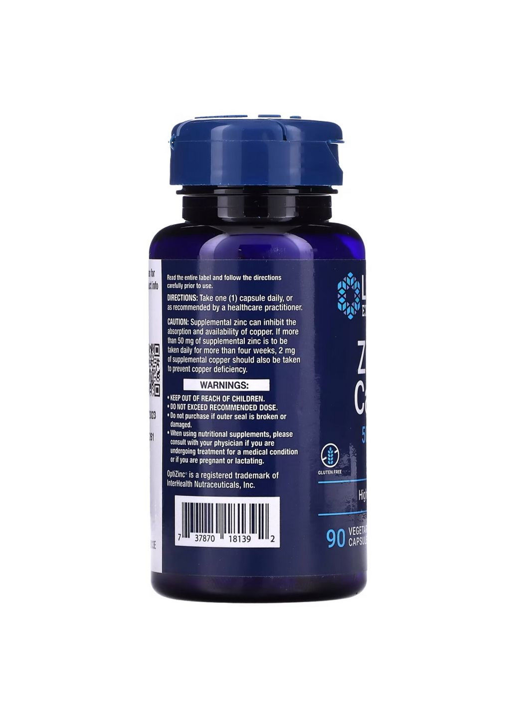 Вітаміни та мінерали Zinc 50 mg, 90 вегакапсул Life Extension (293337954)