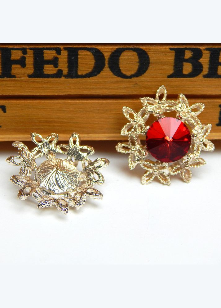 Стразовий декор Квітка, ажурний, оправа-золото, 23 мм, червоний No Brand (341730770)