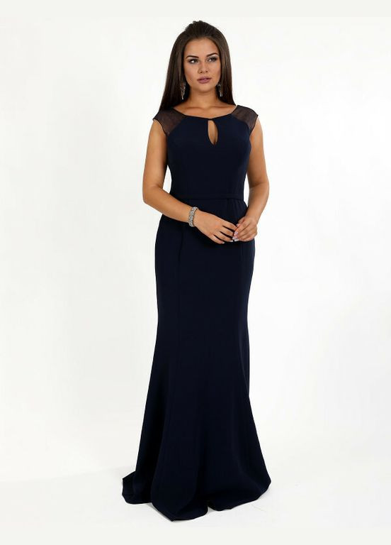 Комбинированное платье женское синее вечернее mkeng2286 Modna KAZKA