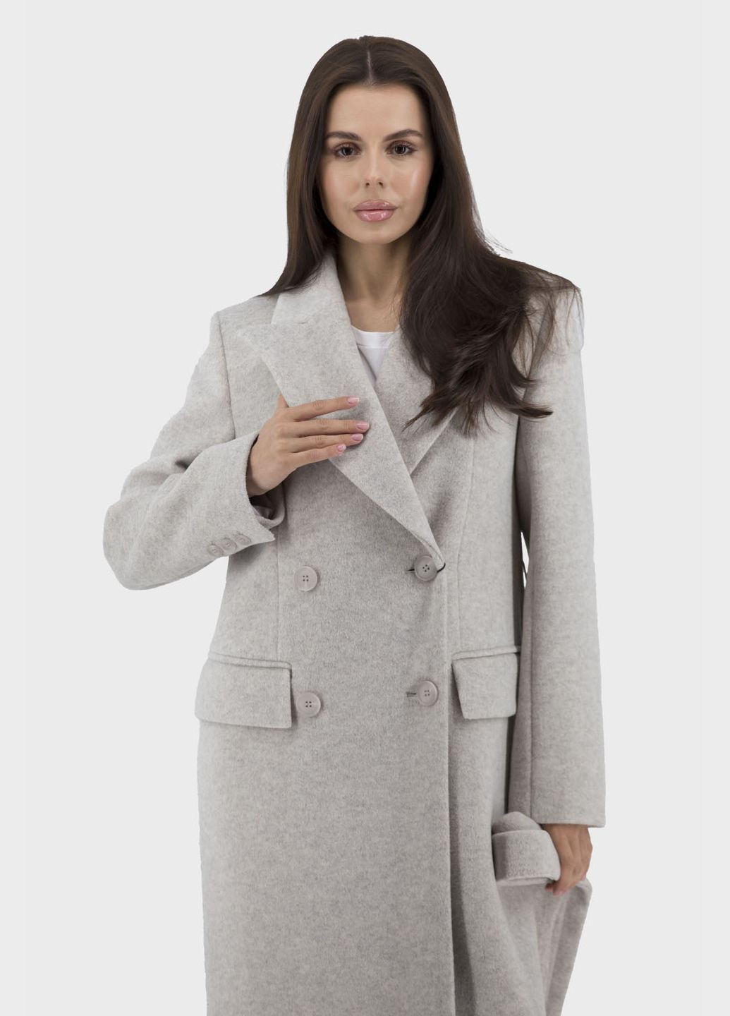 Світло-сіре демісезонне Класичне жіноче вовняне пальто з поясом, англійський комір Stella Polare (світлосірий, ), 103697 No Brand