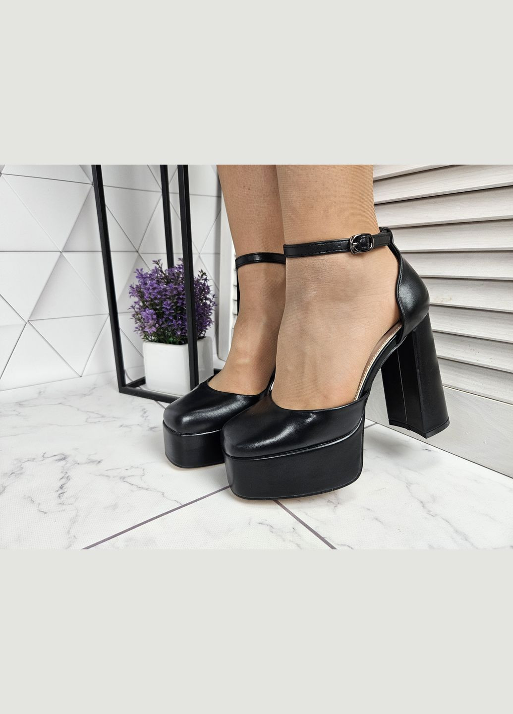 No Brand Туфли босоножки на широком каблуке с ремешком застежкой черные матовые черный з, — (327876131)