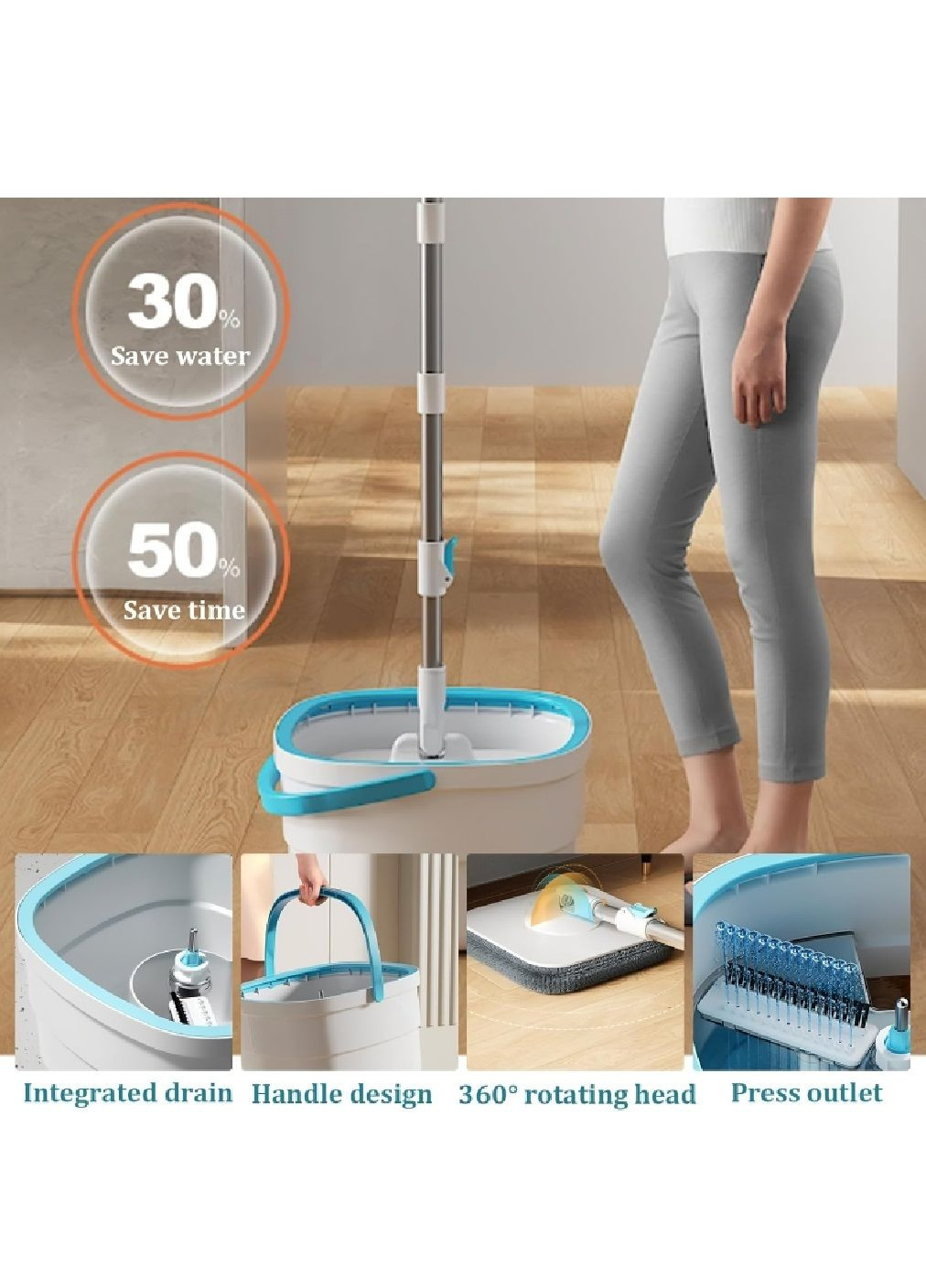 Комплект набір швабра з телескопічною ручкою безконтактним автовіджимом відром на 2 літри для миття підлог (480236-Prob) Unbranded (332163687)