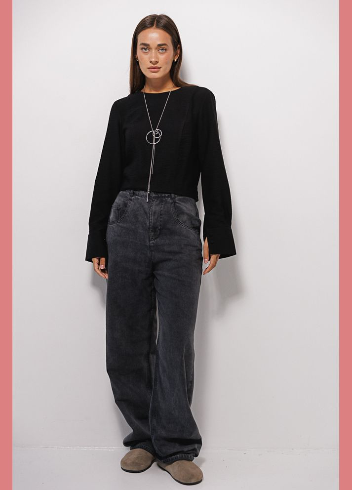 Чорна укорочена блуза з довгими рукавами чорна Arjen