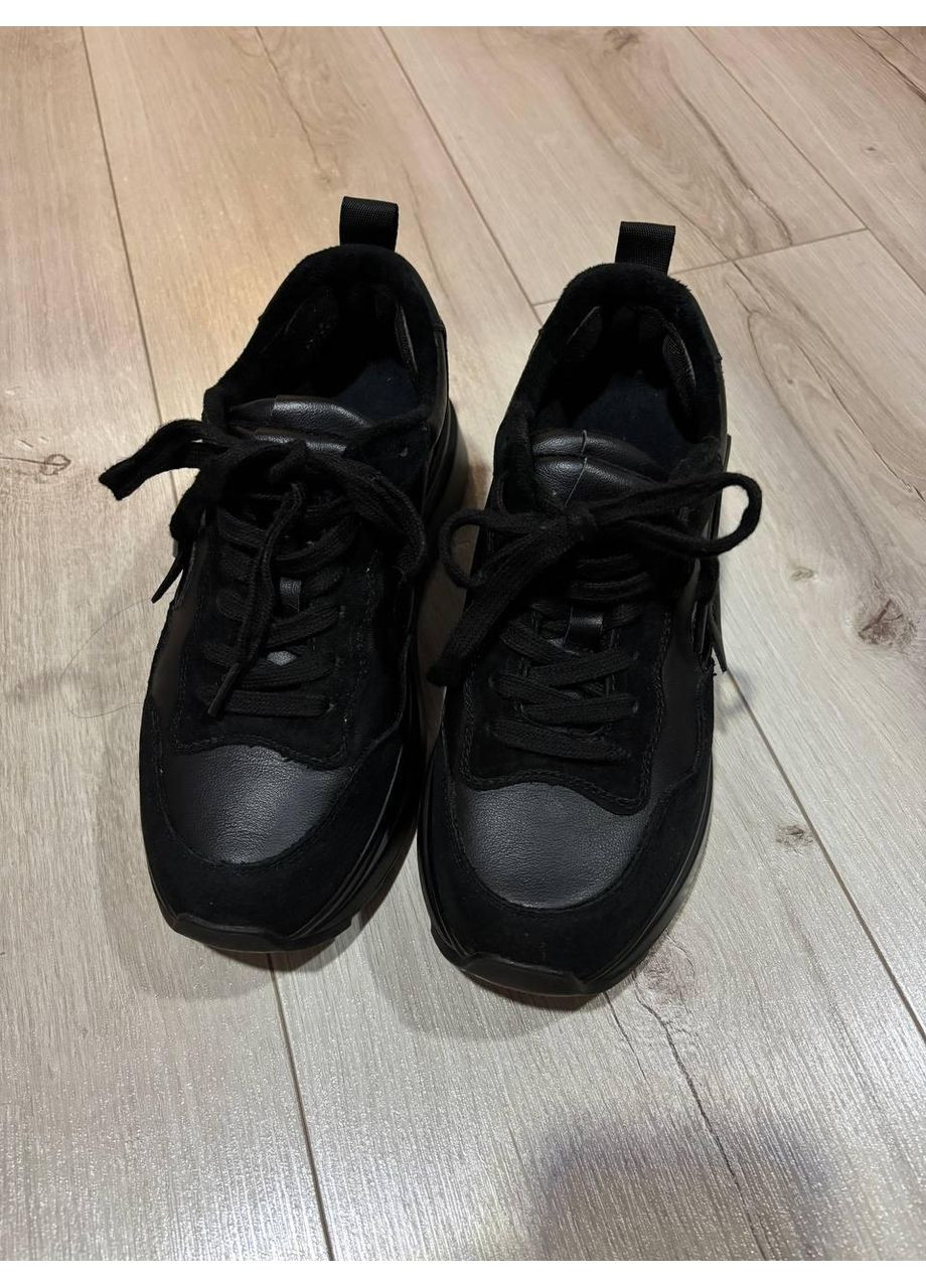 Женские кожаные кроссовки на платформе, стильные кроссовки, кроссовки. No Brand чёрные демисезоны (366890419)