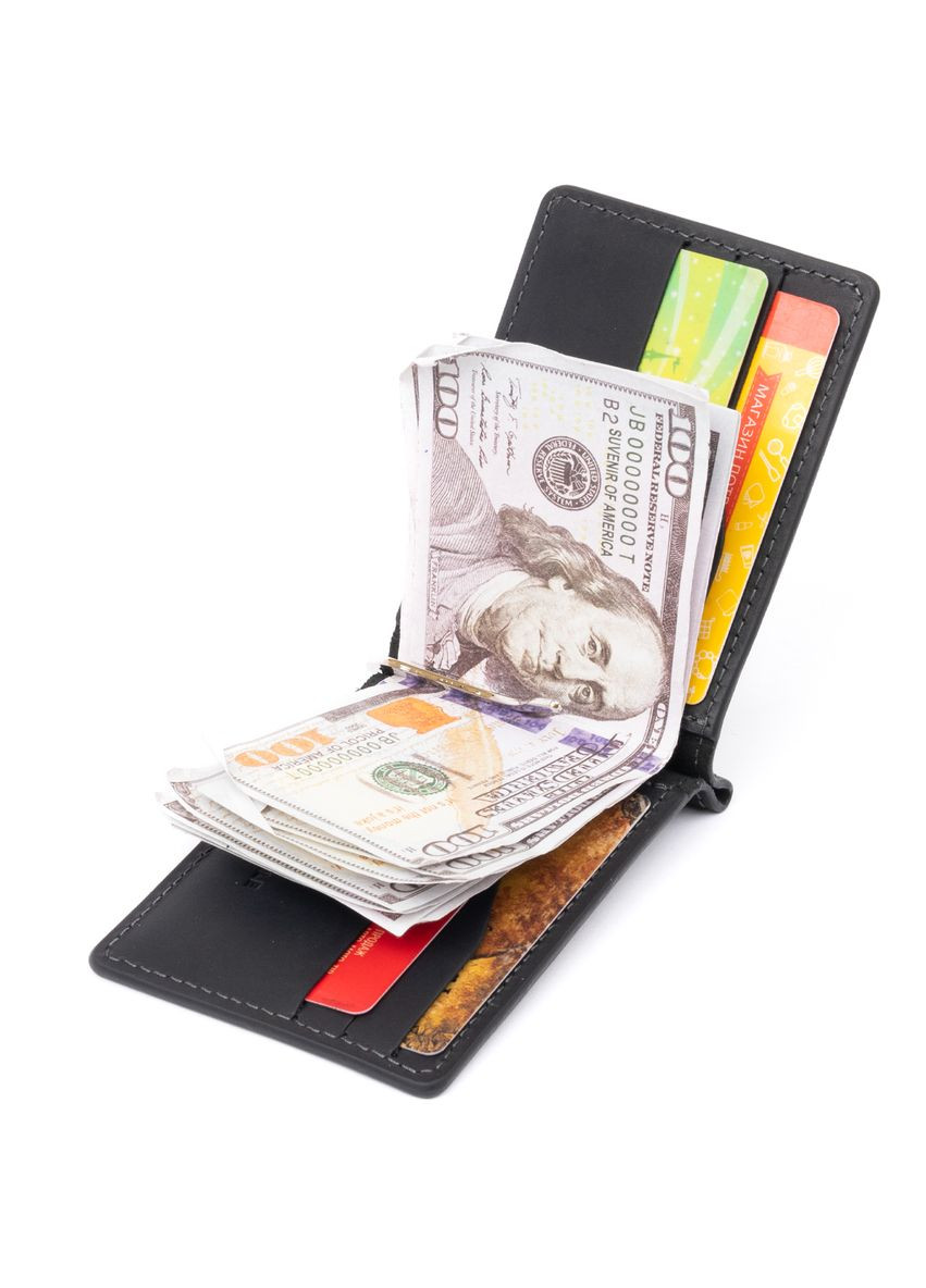 Затискач для грошей без застібки зі шкіри з кишеньками чорний (sku_11294) No Brand (327820205)