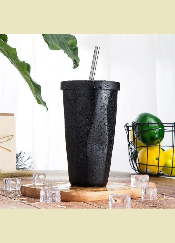 Металлический стакан с трубочкой Diamond 500 мл, черный More (299914618)