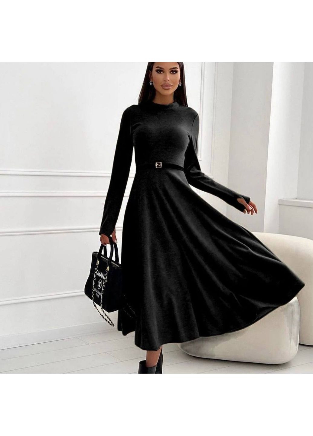 Черное платье женское теплое Milani