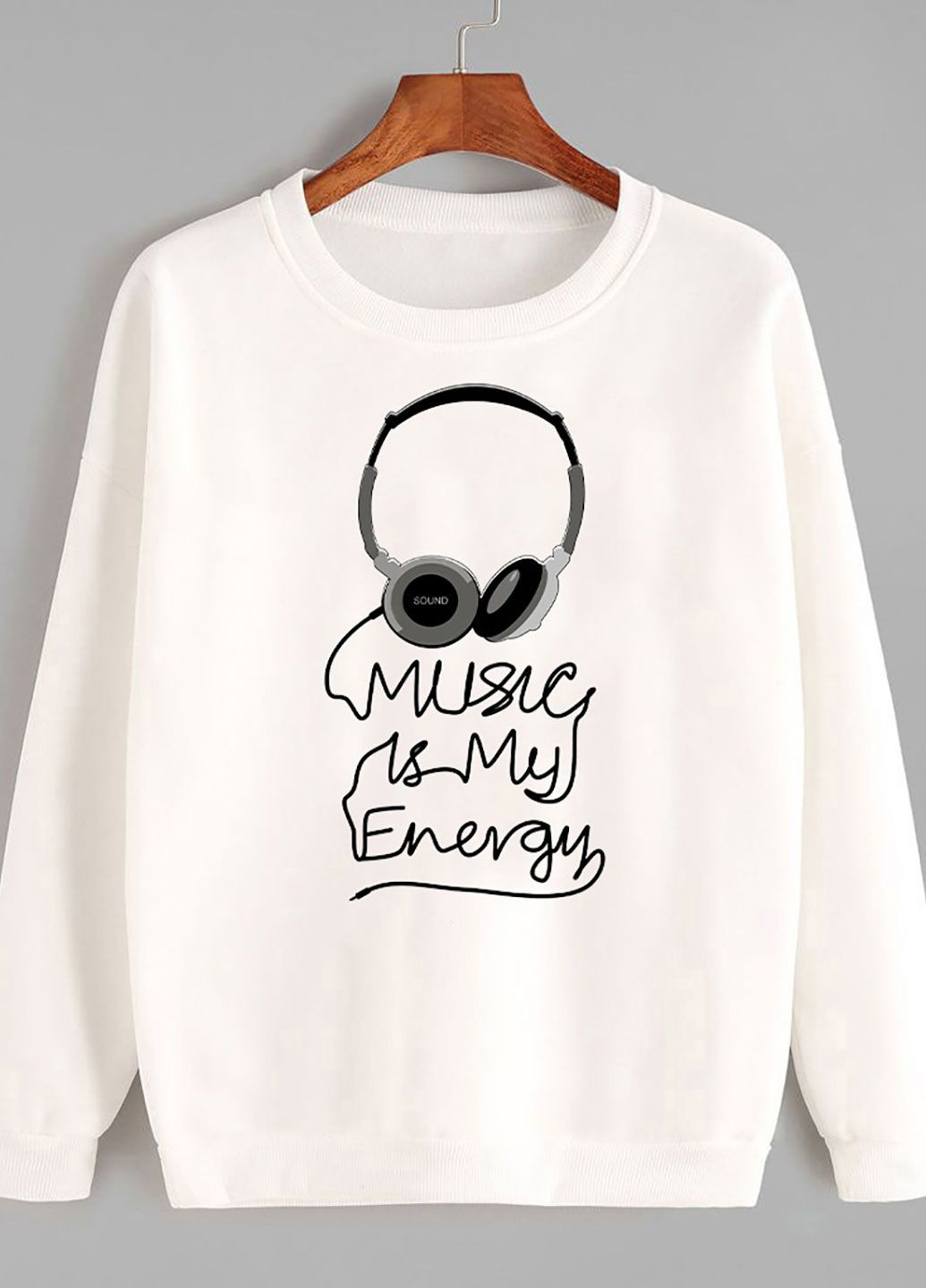 Світшот чоловічий білий Music is my energy Love&Live - крій малюнок білий - (285737051)