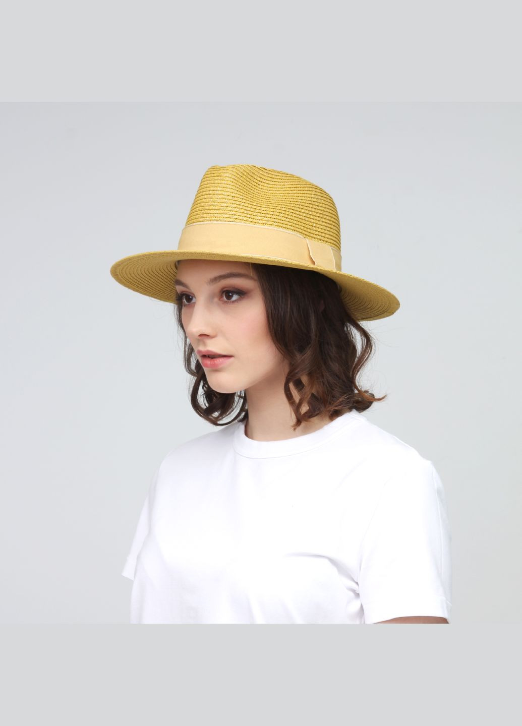 Шляпа федора женская бумага желтая AVA LuckyLOOK 376-725 (289478309)