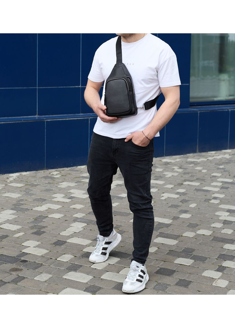 Мужская сумка из натуральной кожи 18х31х7, бананка через плечо 34091 черная Tiding Bag (370159506)