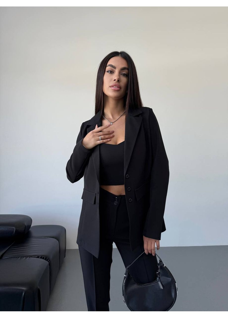 Классический женский костюм тройка с топом черного цвета 34246 Fashion (355341749)