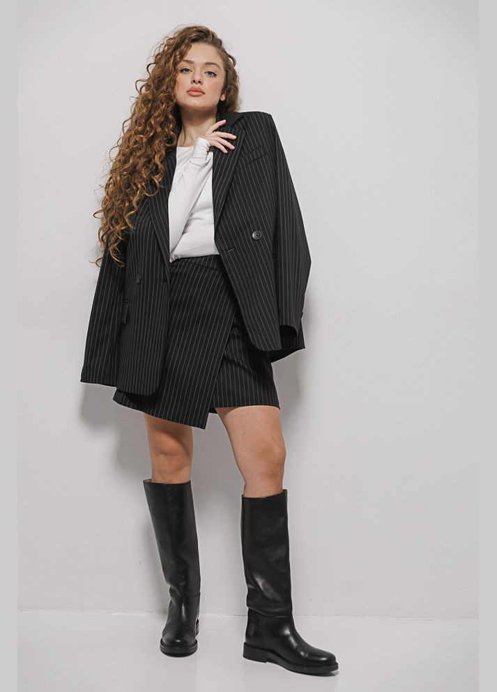 Женский костюм с жакетом и короткой юбкой серый в полоску Arjen (304251286)