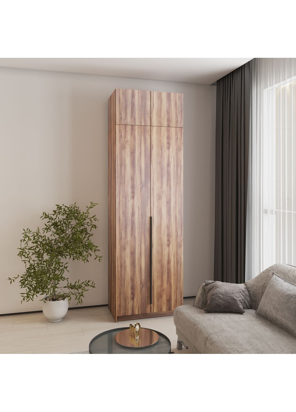 Шкаф 2-дверный с антресолью Оскар ДСП BG, дополнительная штанга 80x52x260 см (MBS-4783) MebelStar (371688778)