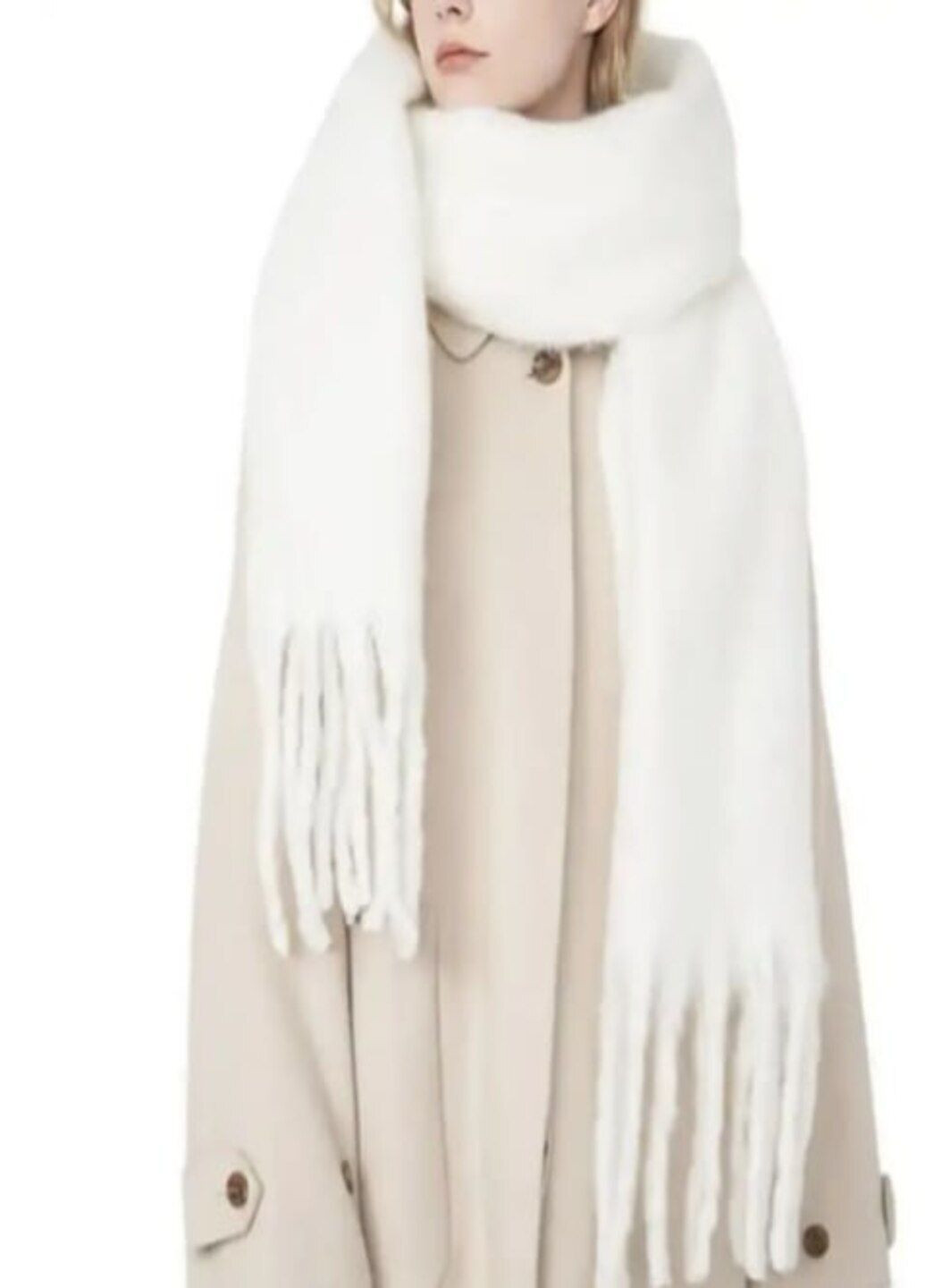 Шарф об'ємний жіночий на зиму білого кольору шарф великий білий зимовий No Brand (366560202)