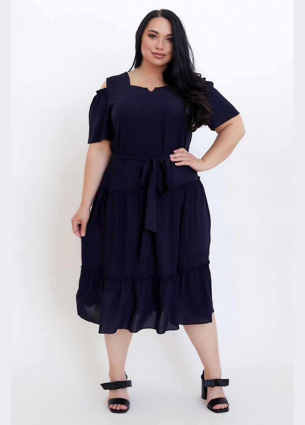 Темно-синее повседневный платье полуприлегающего силуэта из тонкой костюмной ткани all posa (ap100688p) A'll Posa