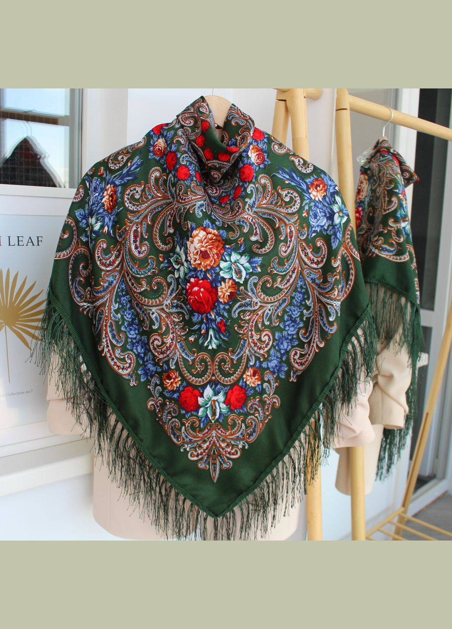 Платок народный "Букет лилий" Темно-зеленый 611019 Husta (322502493)