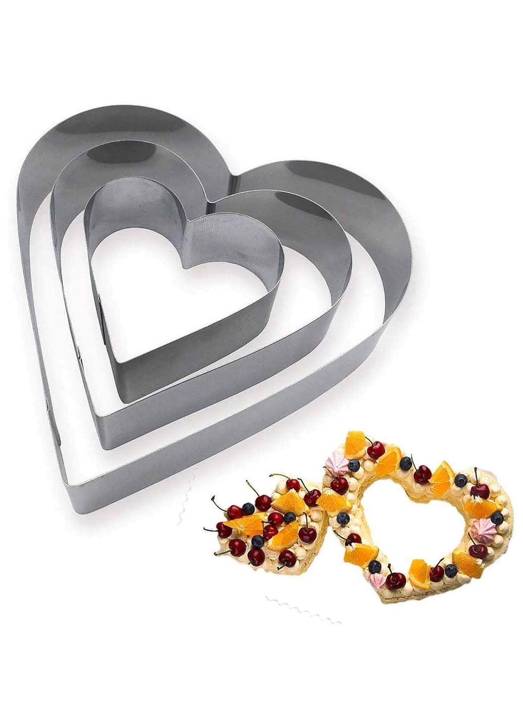 Набор металлических форм колец для десертов, пирожных, выпечки тортов в форме сердец 20х19 см (высота 8 см) Господар (323039399)