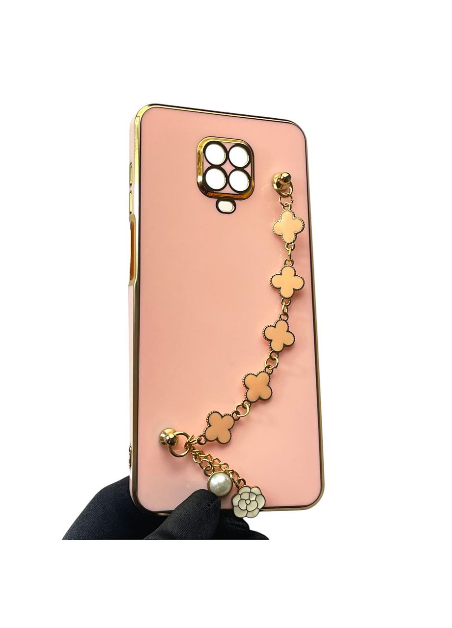 Чохол для телефона Redmi Note 9s жіночій із ремінцем з прикрасами та золотою окантовкою на сяомі редмі нот 9с пудровий gs1 Xiaomi (366233347)