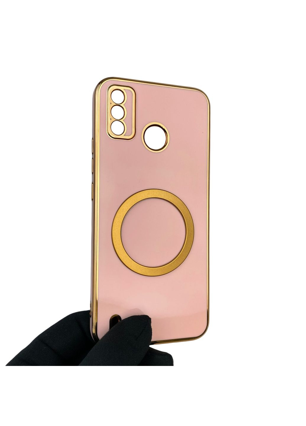 Чехол для Spark 6 Go KE5 с кольцом MagSafe с золотой окантовкой на техно спарк 6 го пудровый gs1 Tecno (366235358)