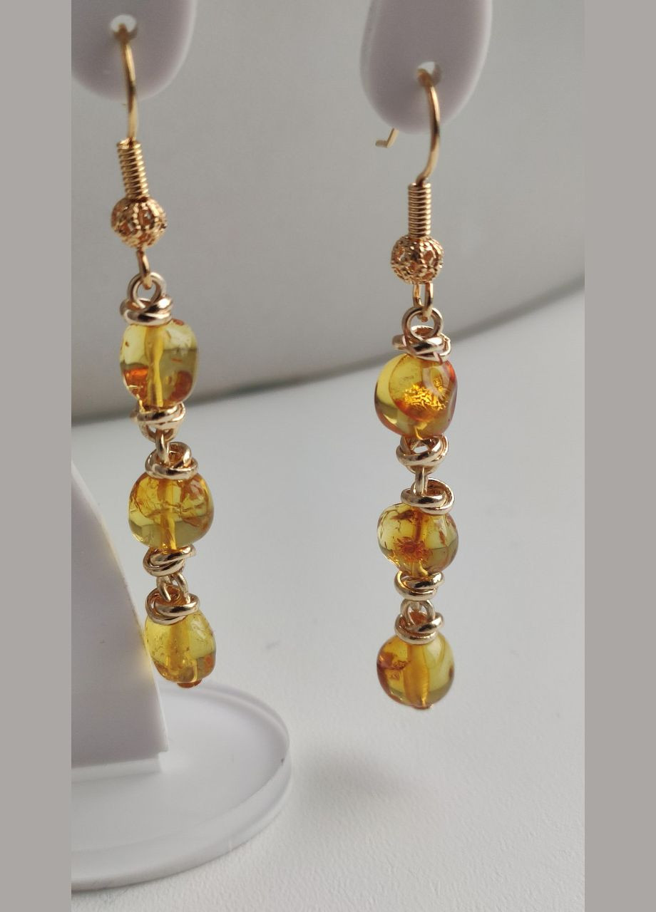 Сережки 2486 з натурального бурштину Медовий відтінок MINOV (311310490)