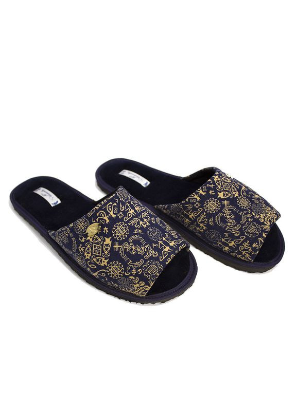 Синие мужские домашние тапки открытые "орнамент" Pago
