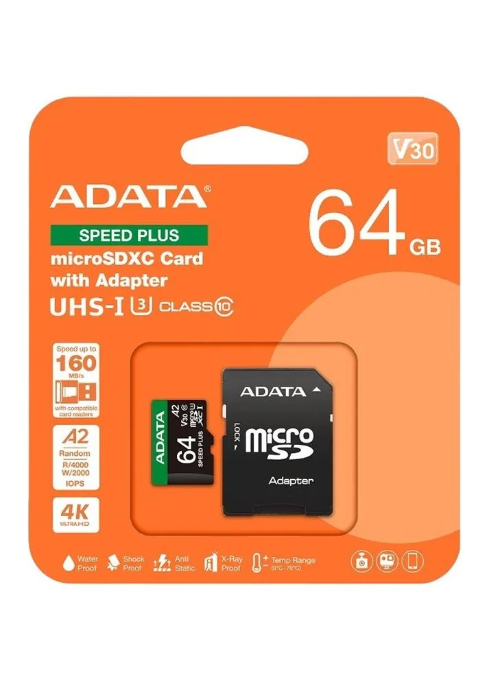 Карта пам'яті microSDXC 64GB Speed Plus Class 10/U3 (UD64GUI3V30A2SP-RA1) ADATA (389362948)