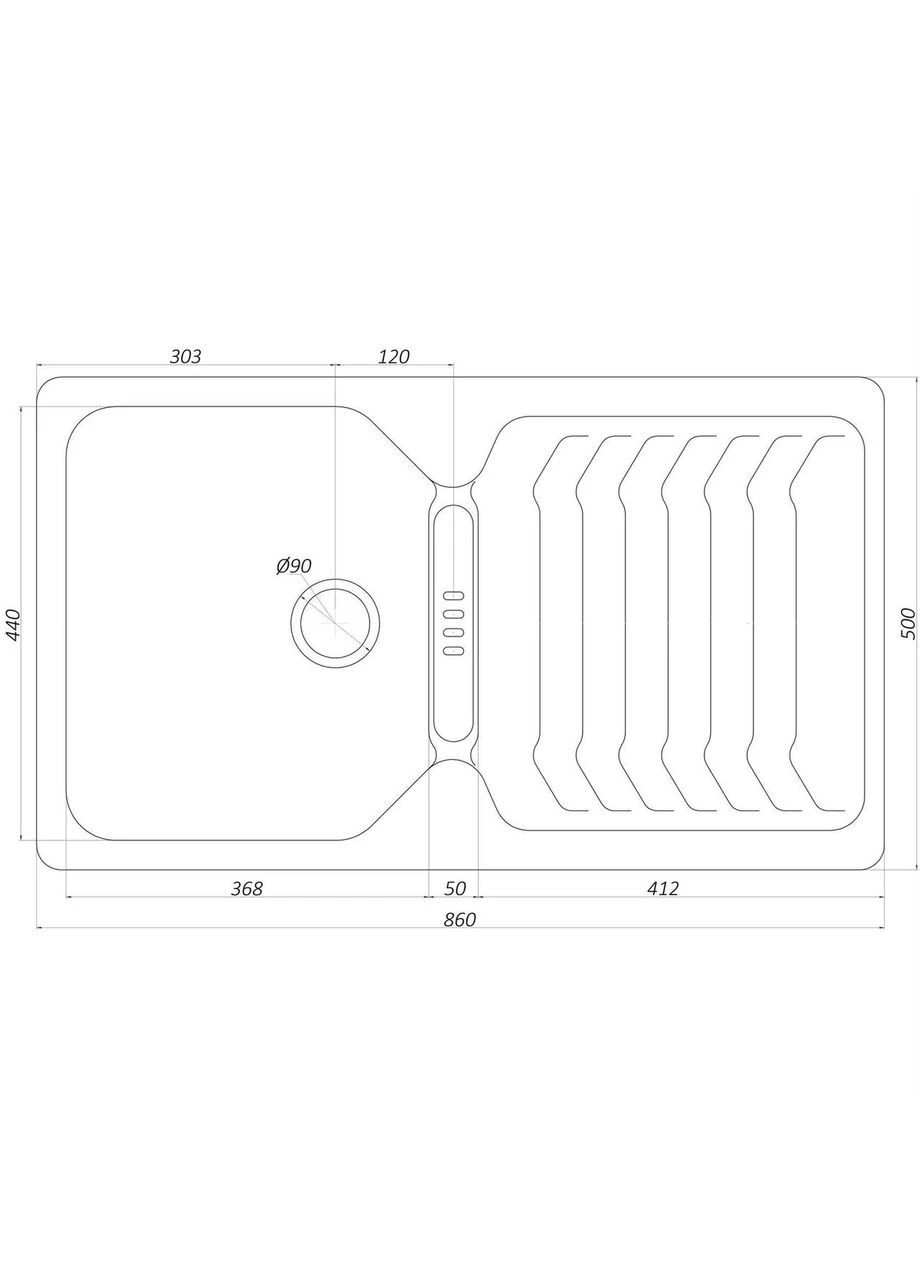 Гранитная мойка BOREN черный металлик 860х500мм-А0001 Globus Lux (392914221)