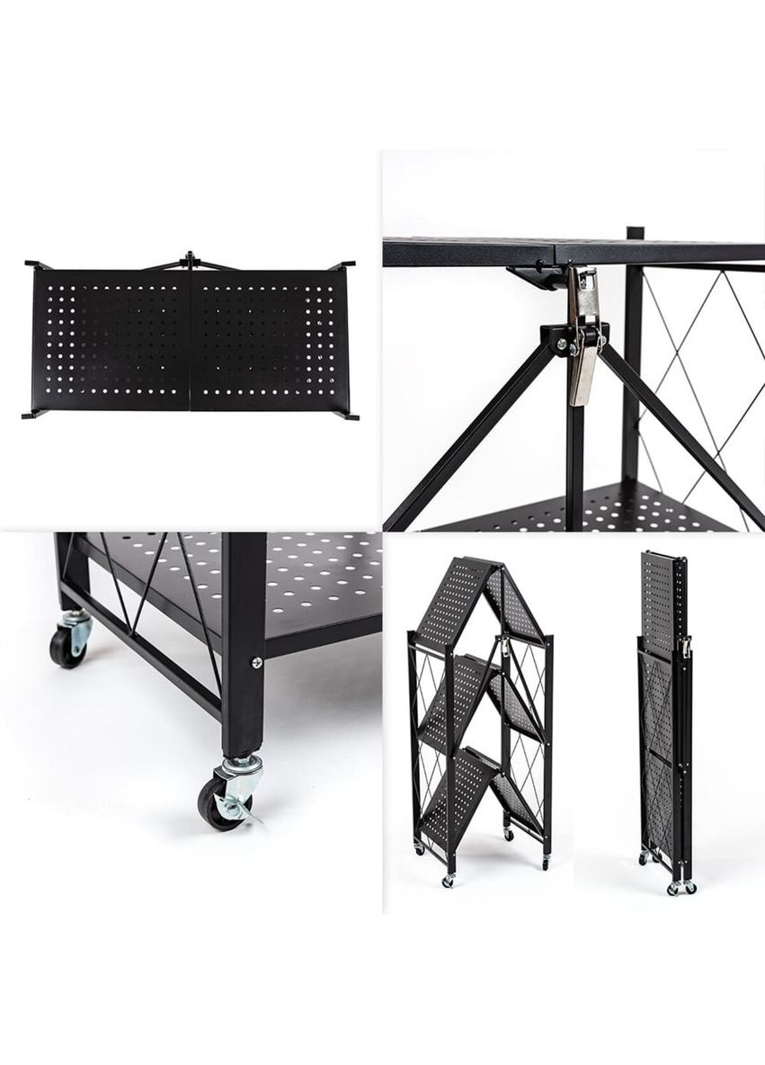 Стелаж мобільний триярусний універсальний розкладний з нержавіючої сталі 89х72х34см Чорний SW-00002097 Sticker Wall (373648858)