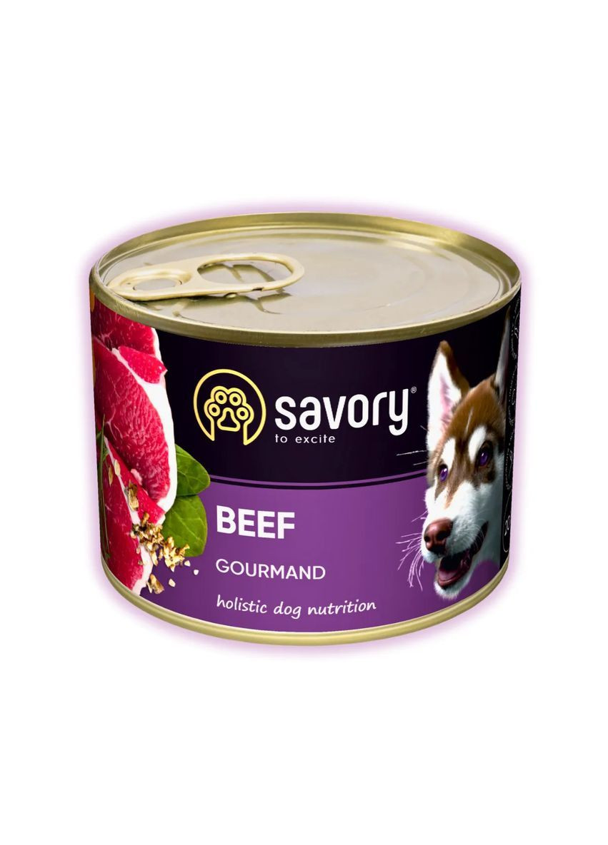 Упаковка вологого корму для дорослих собак паштет з яловичиною для усіх порід 200 г х 6 шт Savory (365652561)