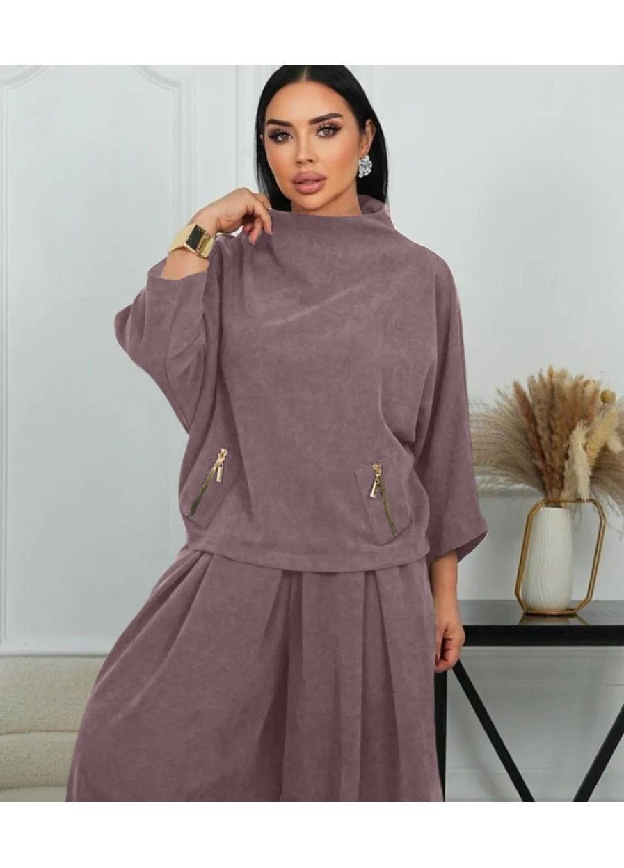 Жіночий костюм із брюками палаццо та об'ємним світшотом MonCher (364672412)